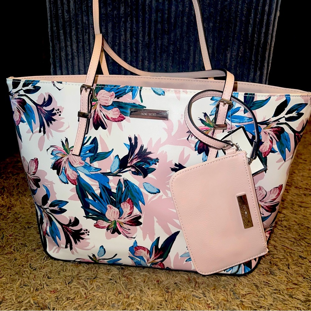 Nine West Pink and Blue Floral Tote Bag